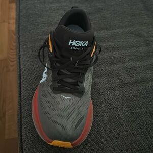 HOKA- BONDI 8- SIZE 13 Men’s - black- red- grey- orange ! Minimal wear.